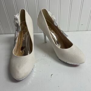BNHH 9.5 (41) white silver high heeled shoe bridal rose glitter pump formal boho